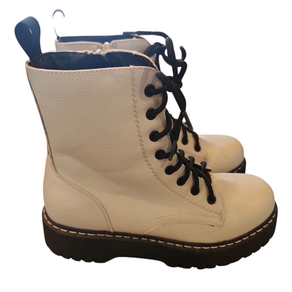 White Lace-Up Ankle Boots